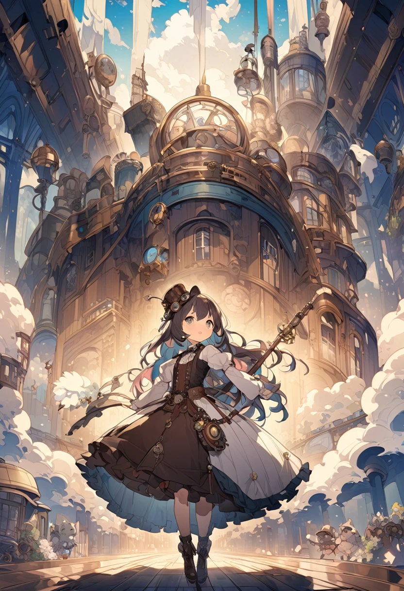 Dreamy steampunk anime、A dreamlike, surreal RPG scenario for children