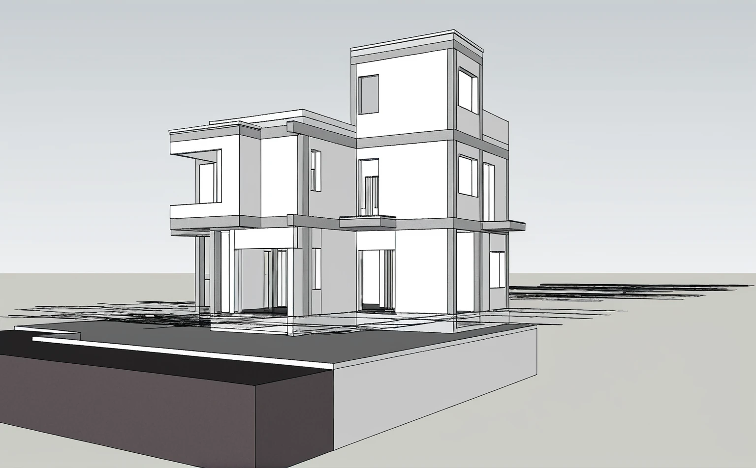 Masterpiece, high quality, best quality, authentic, super detail, outdoors, onestoreyvillaXL, aiaigroup, house style modern on the street ,stairs, white wall ,road,pavement, grass, trees, sky, cloud, (daylight:1.1)