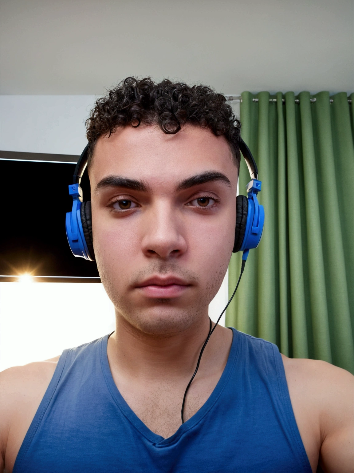 Youtuber headphones in front of computer