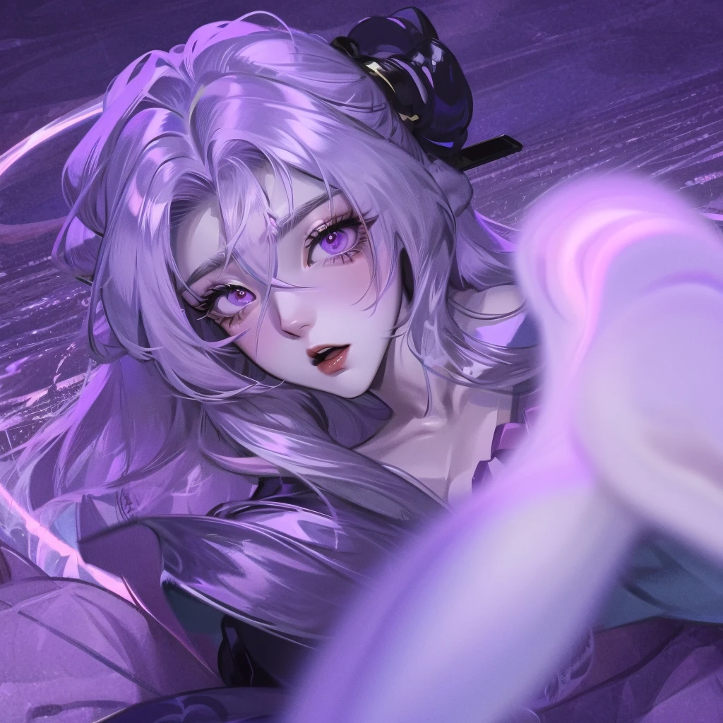 2D, masterpiece, best quality, Japanese cartoons, Very detailed, 1 Girl, Solitary, Yuri, Purple Eyes, Purple Hair, Hair between the eyes,
