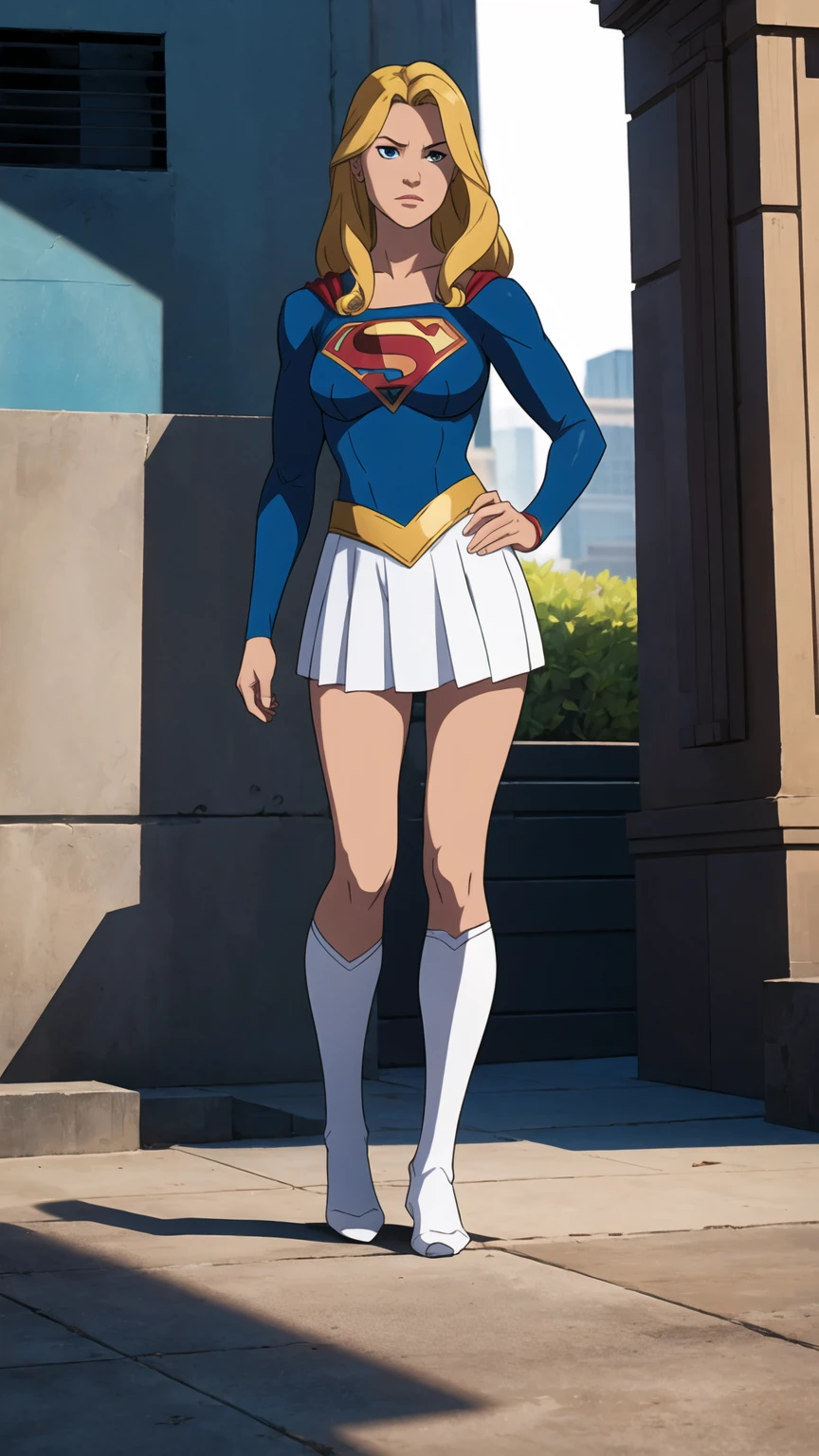 ((full body photo, standing, feet on the ground)) dc comics, supergirl,white panty