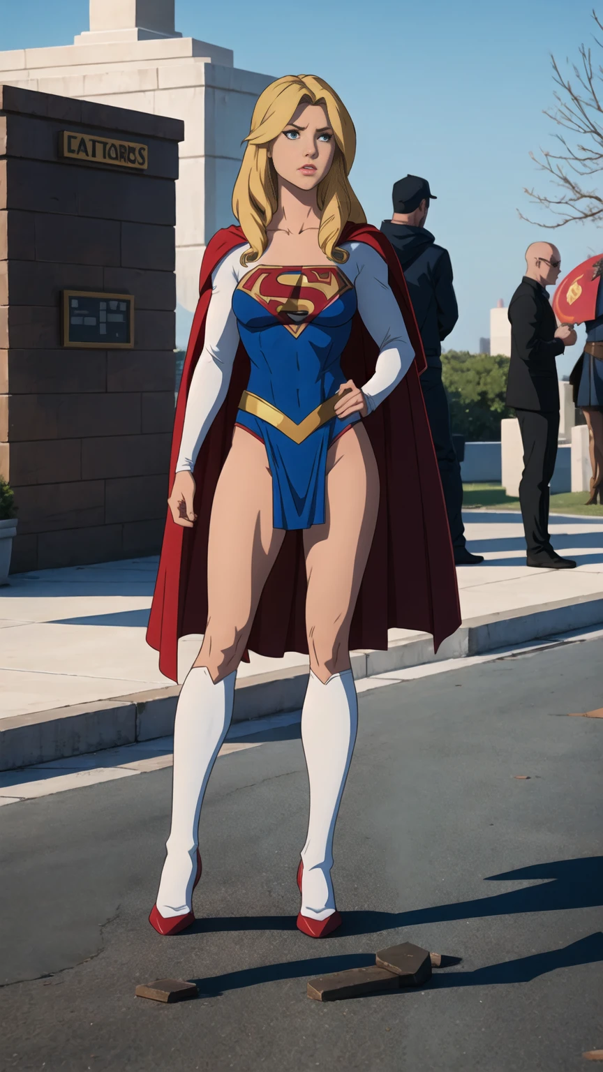 ((full body photo, standing, feet on the ground)) dc comics, supergirl,white panty