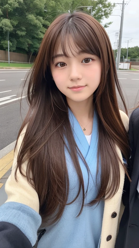 There is a Japanese high school student who looks like a grown-up.。Beautiful brown hair, center-parted, semi-long。I&#39;m wearing a swimsuit。