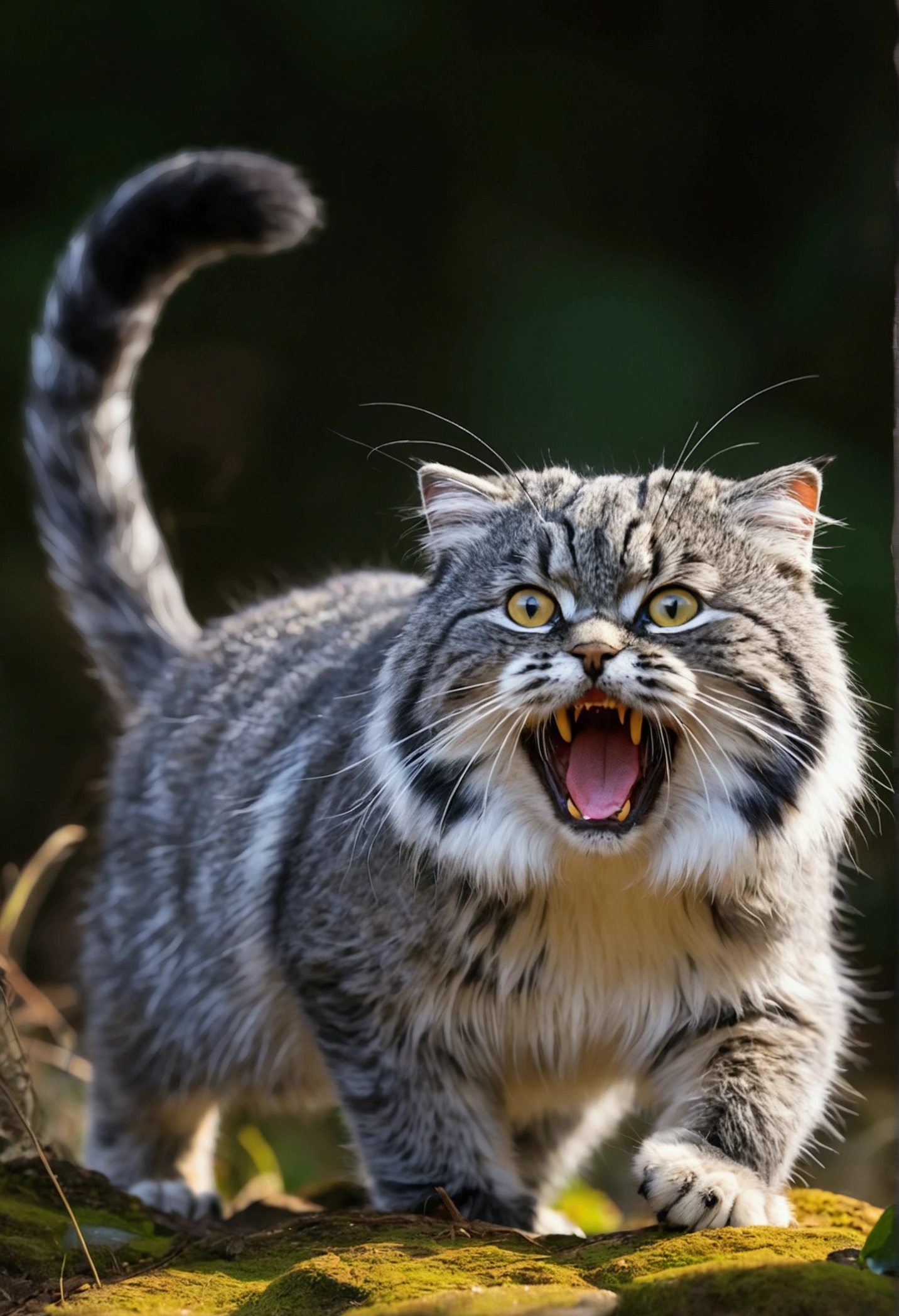 Manul cat Ghibli style Capturing prey