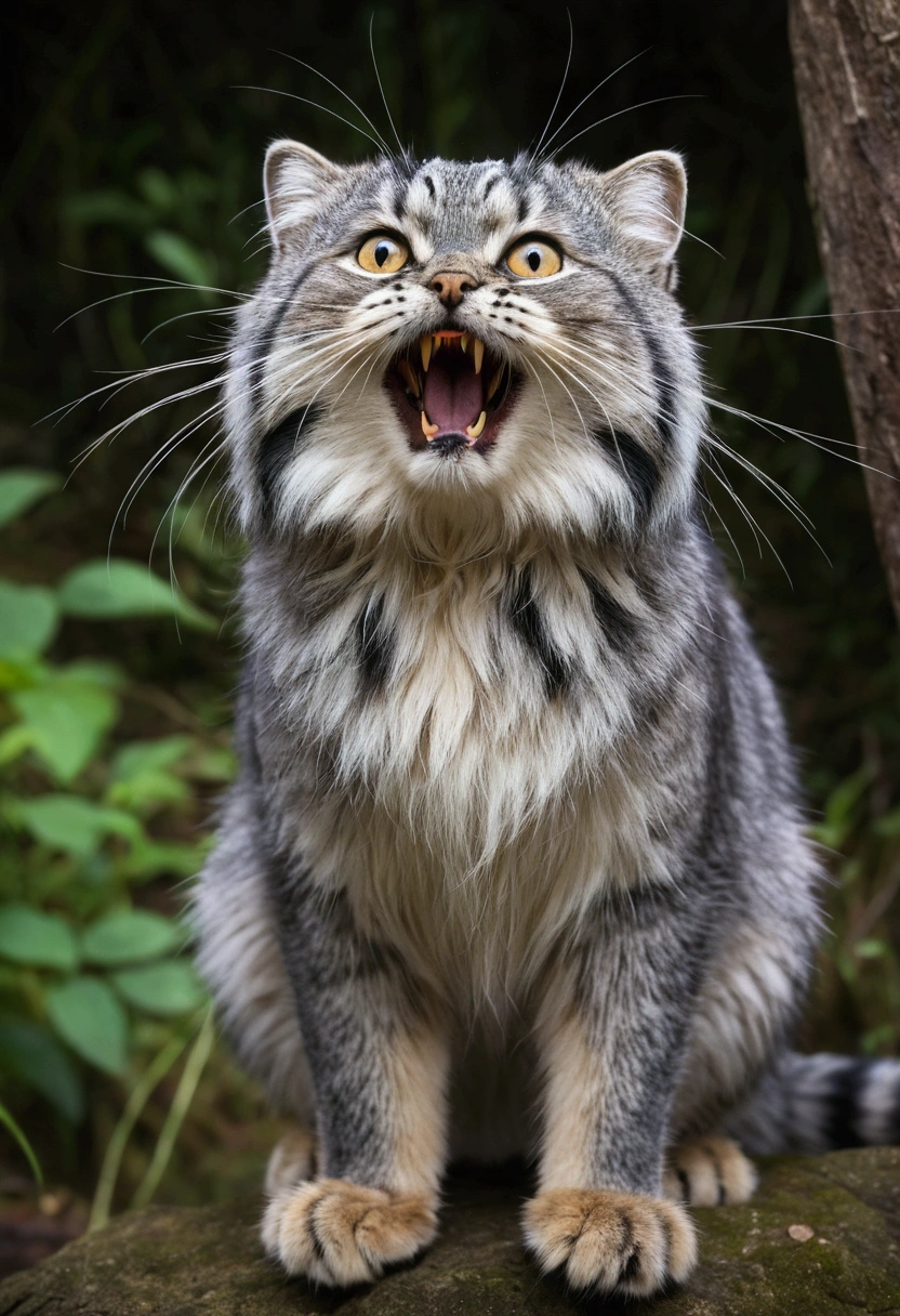 Manul cat Ghibli style Capturing prey