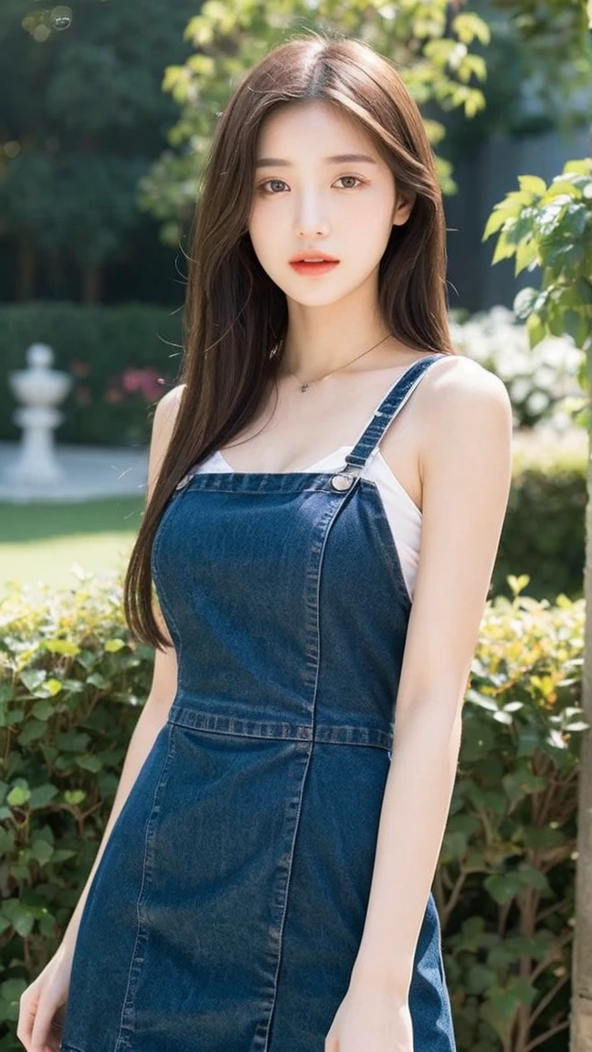((best quality, 8K, masterpiece:1.3)),1 Girl,18 years old,Asia,Real texture:1.3,(Background blur:1.3),dress up,Slender figure:1.2,(hot weather in summer),(garden:1.3),Highly detailed face and skin texture,Exquisite eyes,Long eyelashes,Double eyelids,Skin Whitening,Happy,Large Breasts