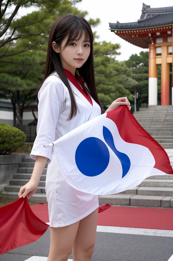 Korean woman stepping on the Japanese flag