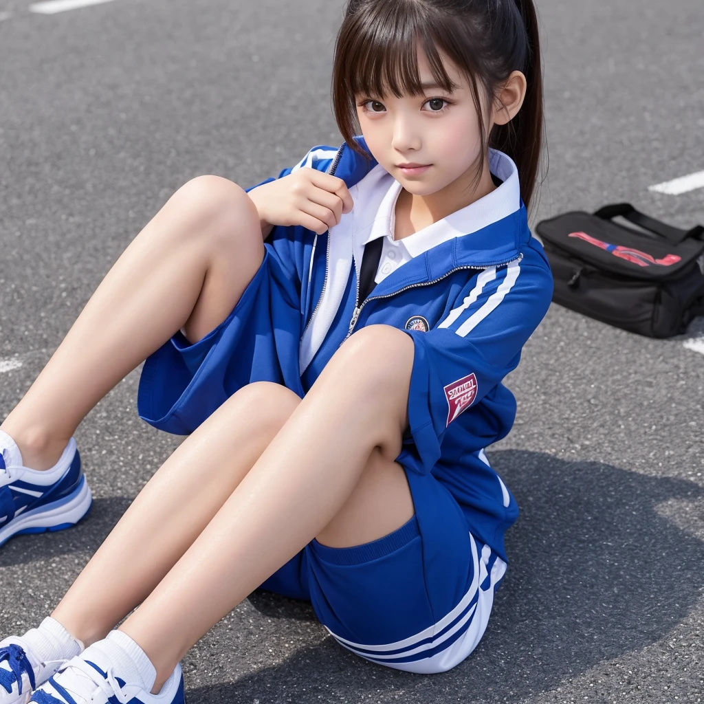 Primary school students, Gym suit Spread your legs One girl Close-up