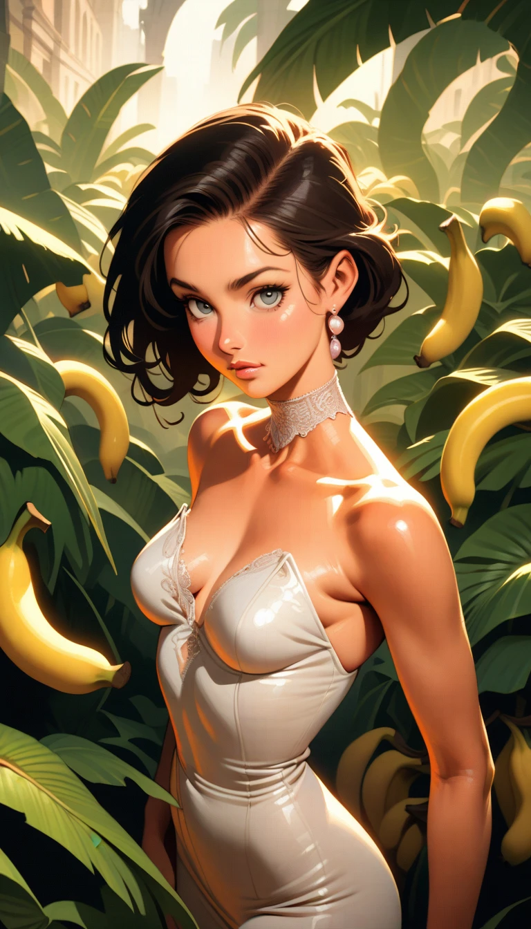 ((best quality)) , ((masterpiece)) , (detailed),illustration art by Dave Stevens and Lillian Bassman, Graceful (Man:1.2) , Multicolor hair styled as Caesar cut, Comic books, graphic novels, retro style, pin-up art, Fashion and art,elegant and sophisticated, innovative use of light and shadow, capturing the glamour of mid-20th century fashion, portrait art by Mary Cassatt, glossy, ambient, Complex, full color, fine artistic composition, enchanted,(((Very many bananas)))