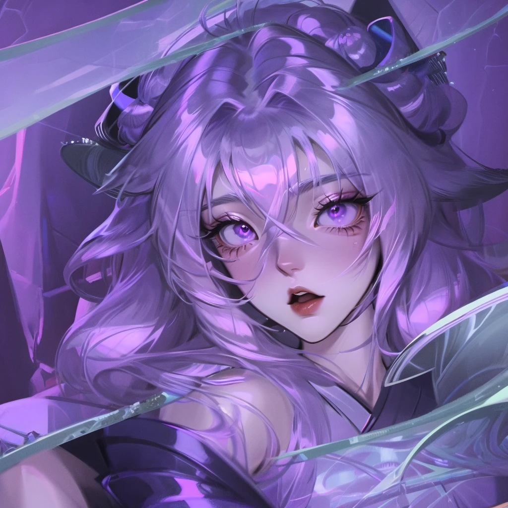 2D, masterpiece, best quality, Japanese cartoons, Very detailed, 1 Girl, Solitary, Yuri, Purple Eyes, Purple Hair, Hair between the eyes,