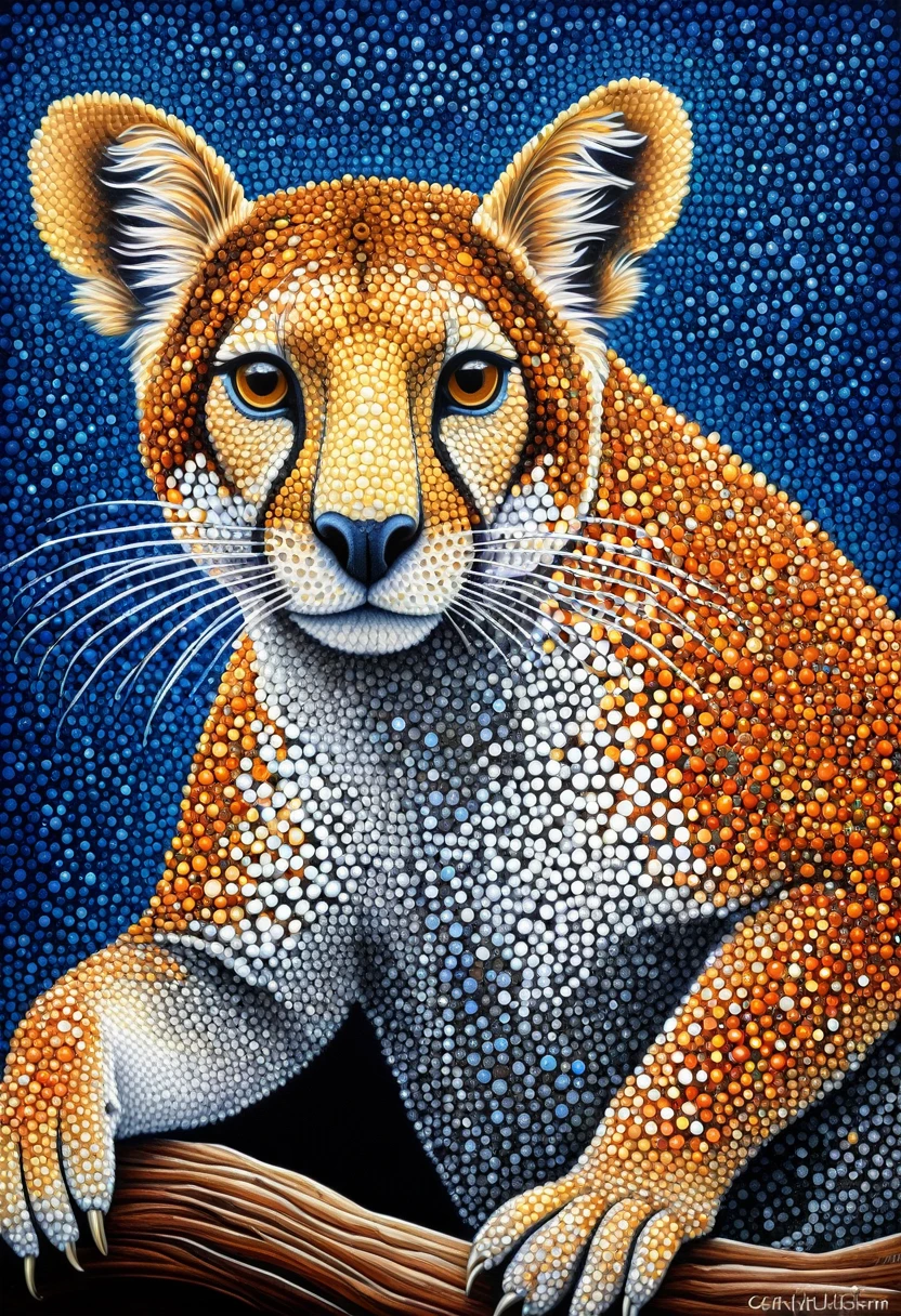 pointillism carina, exotic animals of Australia, pointillism style