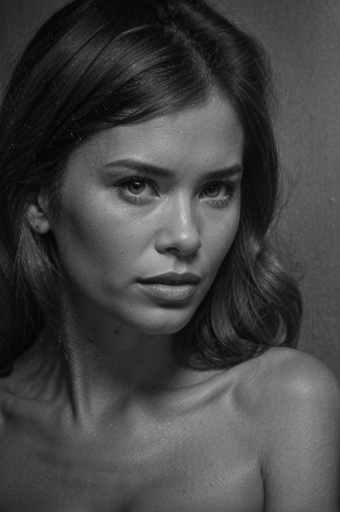 a black and white photo portrait in the style of Helmut Newton of Claudia Schiffer