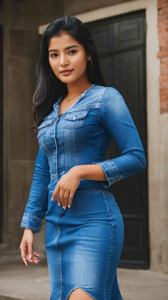Generate 5 realistic photos of beautiful nepali Girl in top and jeans dress