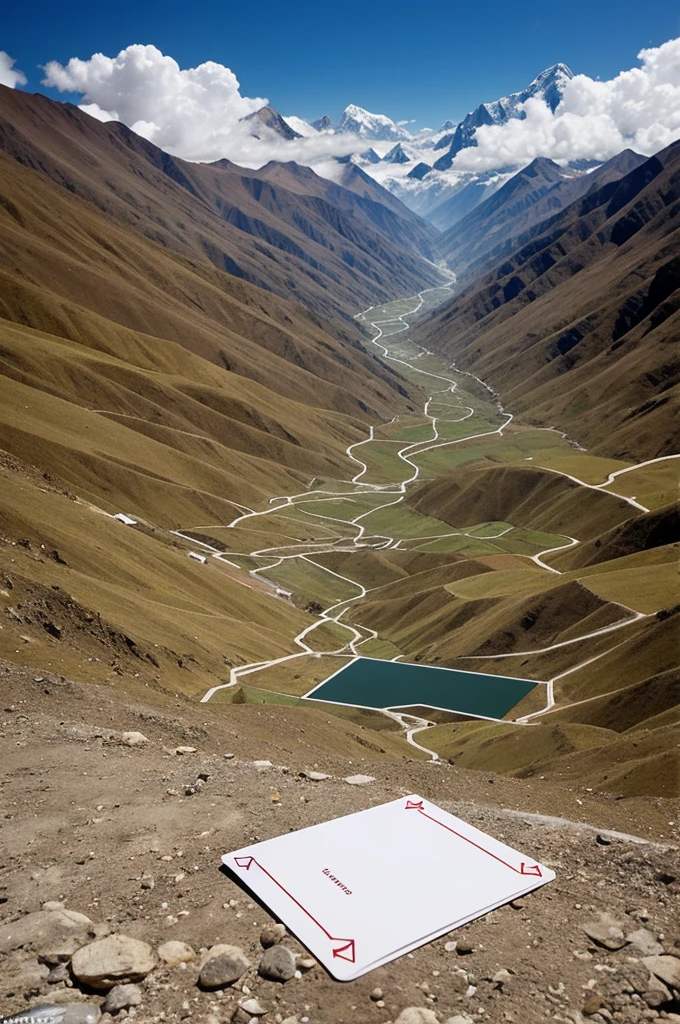 Conceptual art where there are cards on a table and, as a way of evaporating, the landscape of the Peruvian mountains appears