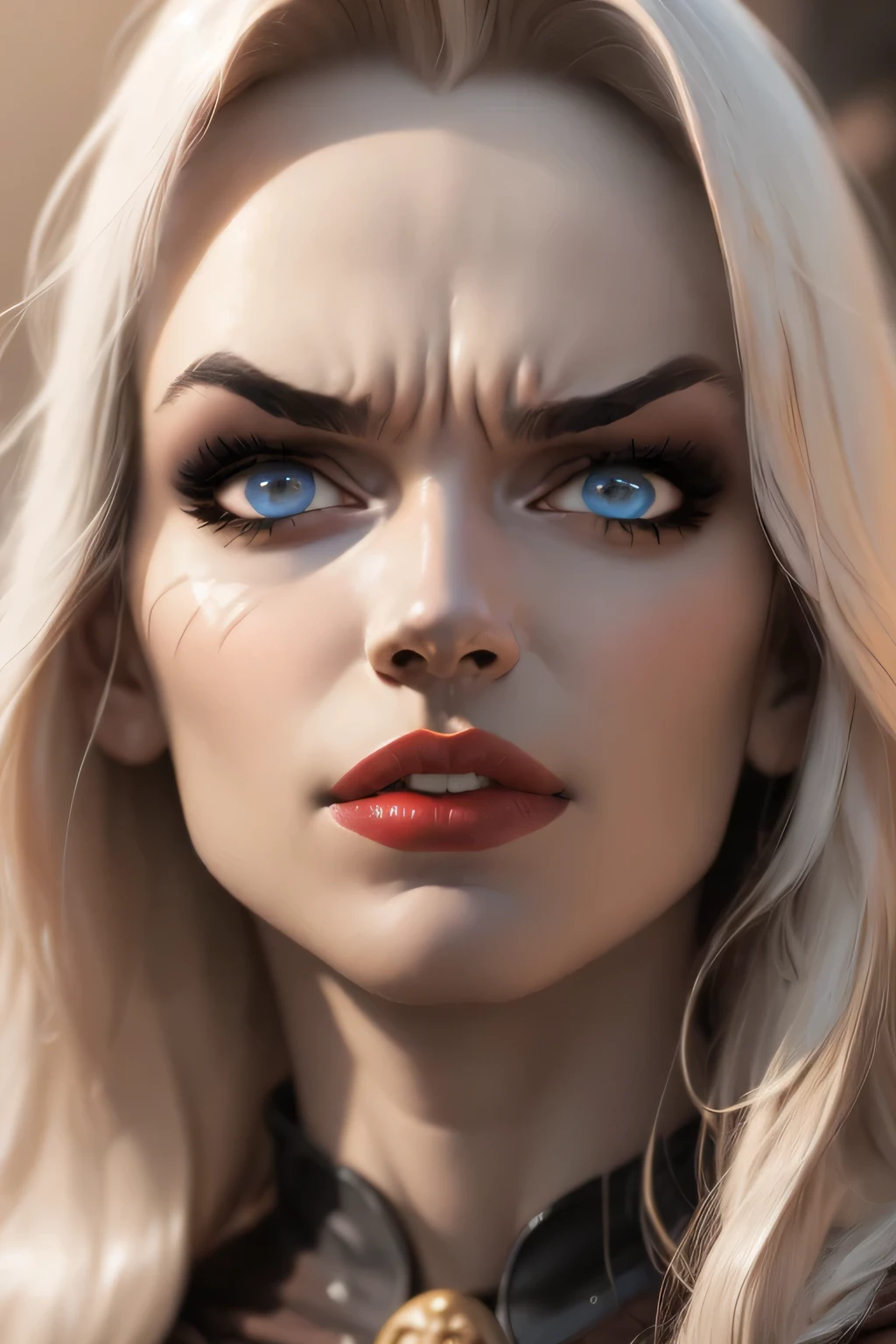 Very detailed cg portrait, detailed texture, very detailed realistic face representation, cinematic lighting, very detailed face features, 8k resolution, 32k, Super-Resolution, hyper-realistic angry, mascara,