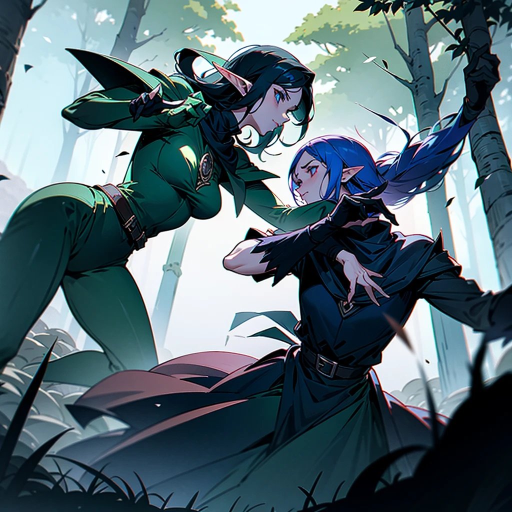 The necromancer fights with the elves in the forest