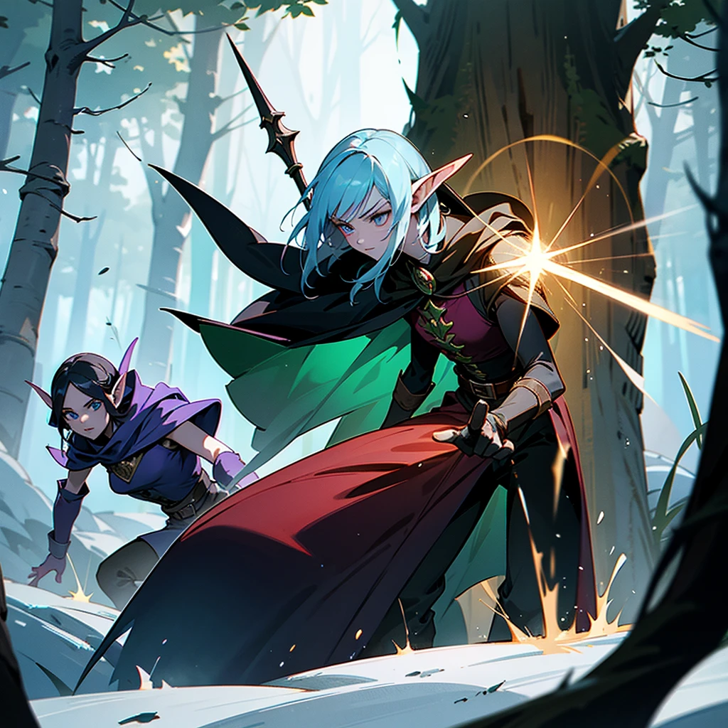 The necromancer fights with the elves in the forest