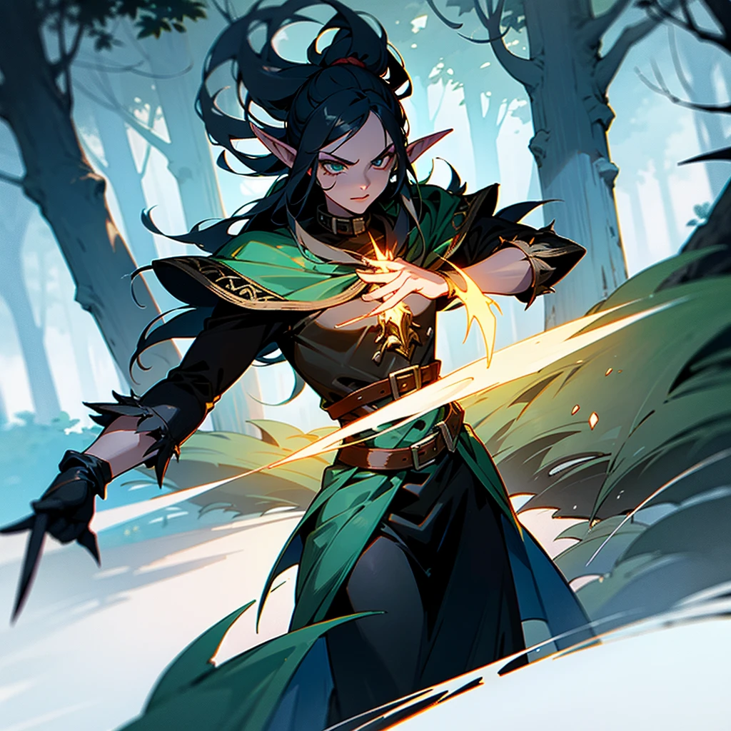 The necromancer fights with the elves in the forest