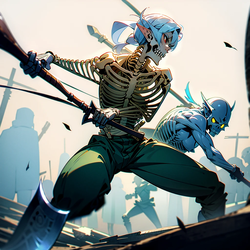 Skeleton with an axe fighting elves 