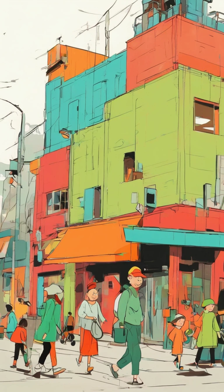 (((Exaggerated digital character sketches:1.37))).(Happy family)，(black速写线条，Loose brushstrokes create the outline，Cartoon Style. Bright colors and simplified lines, sketch)。green，orange color，red，black