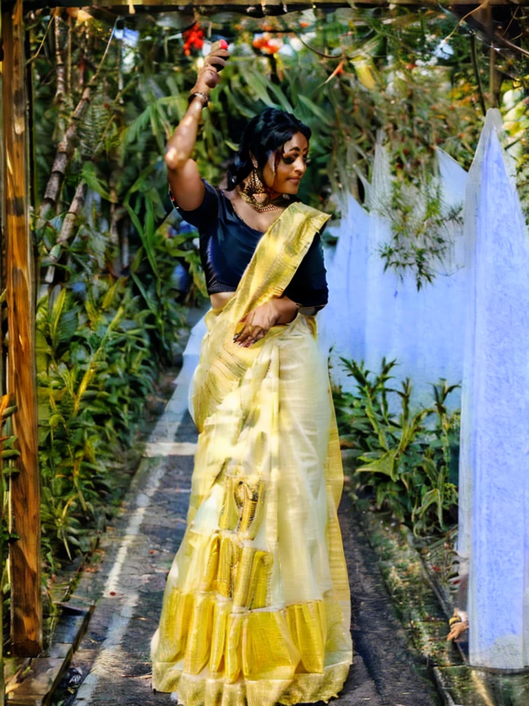 Girl bondage handcuffs, chain, saree