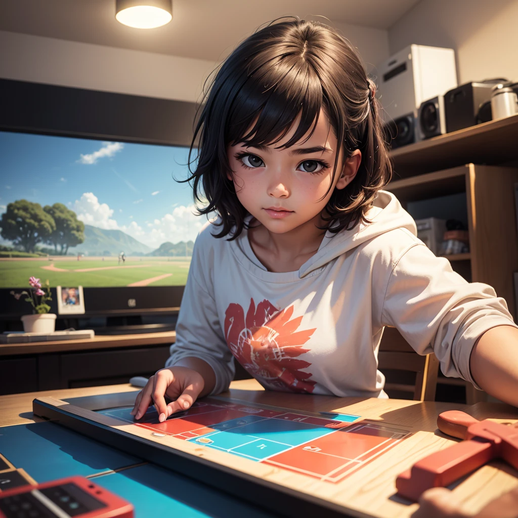 create an image of a young person playing a game