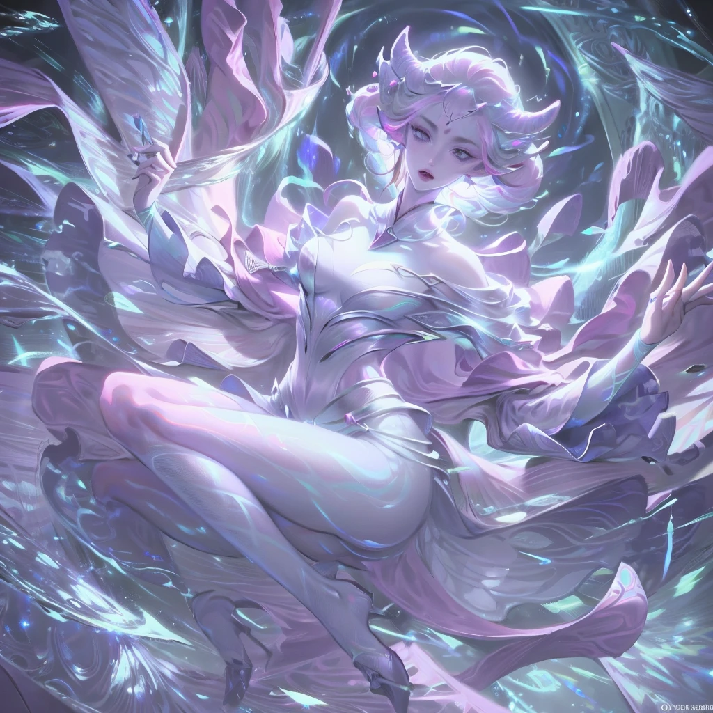 A gorgeous and beautiful tarot card of the Elf Warrior Queen, Fractal Magic, Illustrations in the style of Travis Charest, Ink Line Drawing, poster, Elle Fanning Model, CG Society, Fantasy Art, detailed illustration, mystery, Botanical masterpiece, detailed, Surrealism, 象征主义和Surrealism的元素, Sophisticated design, Intertwined, Beautiful woman, Flowers, Pastel.