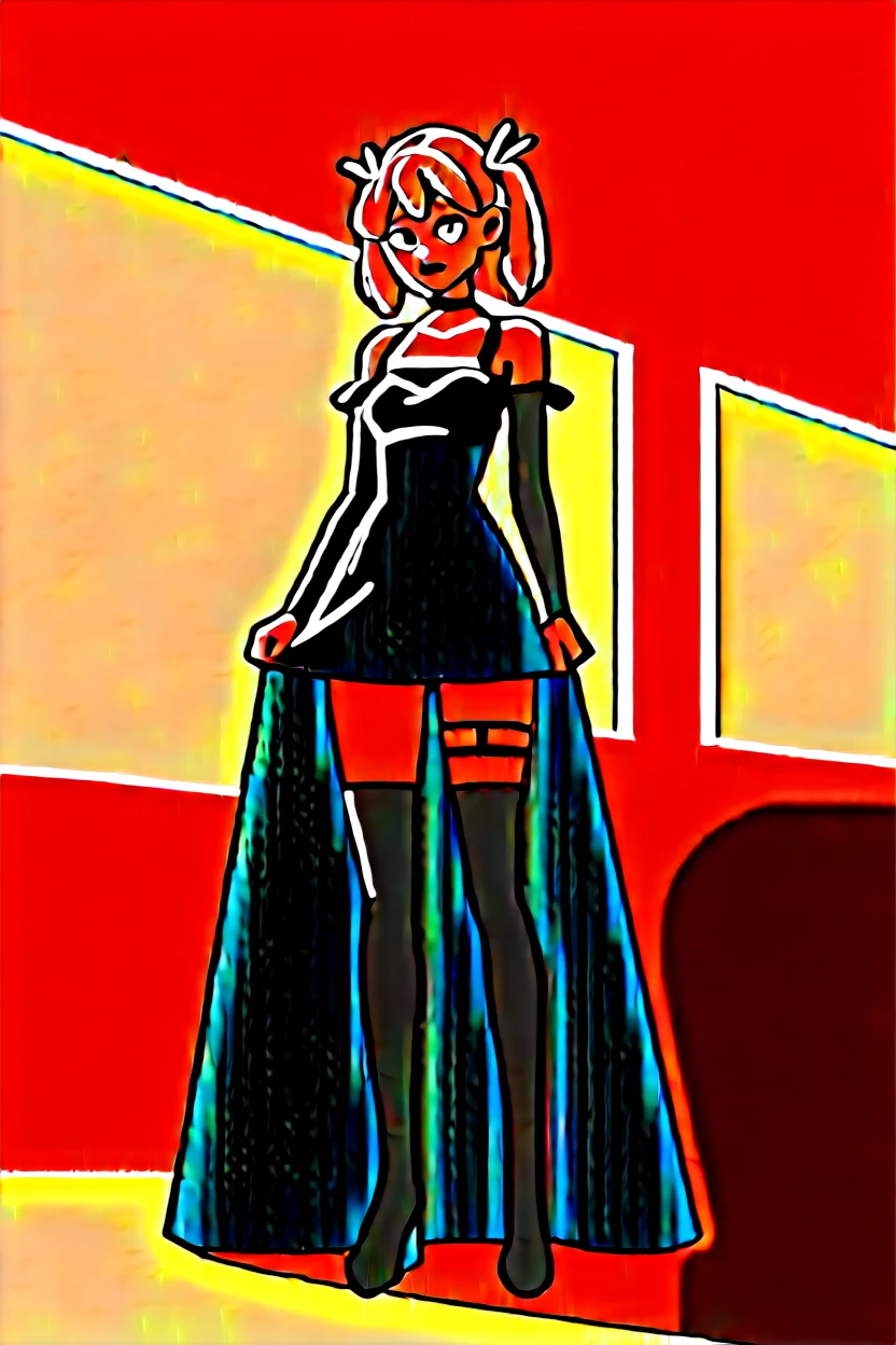 score_9, score_8_superior, score_7_superior, score_6_superior, sauce_anime, Blake 1girl Door Mary, Blonde, Twin tails, x Hair accessories, Hair Ribbon, choker, Harness, Black Skirt, Black and white dress, Removable sleeves, black sleeves, Thigh straps, Platform boots, Skirt Hold, nsfw standing vaginal,sex