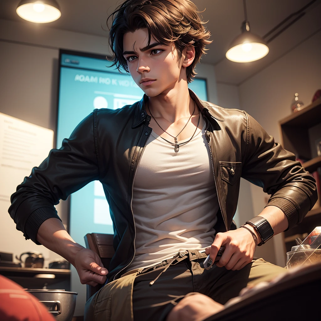 create an image of a young man playing a game
