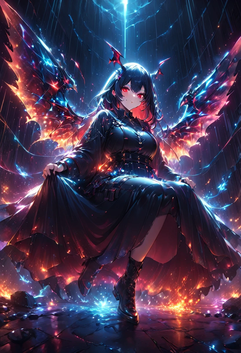 Coming down from the sky, A breathtaking masterpiece, Vivid, Caravaggio, 8k，Angelic，A large number of people，fallen Angel，Duel Night Battle Angel vs. Many Humans，9 prompts:「A surreal cinematic depiction of Astaroth, A powerful demon and princess of Hell, sheの魅惑的かつ恐ろしい栄光の中で.。」
she、Perfect porcelain skin、Plump red lips、The flames of hell smolder with sharp eyes、sheはこの世のものとは思えないほどの美しさを見せるはずだ.。sheの外見は、sheの悪魔的な性質を暗示する、Subtleties, The impersonal edge.。
sheの髪は長い、Shiny Black、It must be swaying as if blown by an invisible wind.。sheの頭の中では、Polished and bent to a wicked point、雄羊や山羊のHornのような装飾的なHornが飾られているはずです。
sheの体は豊満でありながら引き締まっている.、Muscles should be clearly defined, Like a predator.。Instead of feet、鋭い黒いnailの先を持つ獣のような趾行脚が必要です。
sheの体はsheの服ではない、Partially covered by a segmented carapace made of insect-like crimson and black chitinous plates。&#39;Exoskeleton.、Skin must be exposed。
sheの背中から、Its spread reaches at least 20 feet.、have large leathery wings like a bat.、それはsheに邪悪な威厳のオーラを与える.。
background、There are towering rocks and rivers of lava..、It should depict a pit of burning sulfur., Hell itself.。background、Little Ghost、Tormented Soul、You will see other demonic figures being tormented..。
Dramatic lighting of fire and lava、sheの姿には深く不吉な影が落ちている.、それはsheの非人間的な魅力と力を強調する.。The overall atmosphere is、A combination of smoldering temptation and evil intent will bring an end to the pure world..。
This detailed prompt is available in the、、It covers all the fascinating and terrifying aspects of Astaroth..。The mysterious, Devilish beauty、Horn、nail、Insect-like shell、Giant bat wings、そして地獄のようなbackground。Photorealism、Dramatic lighting and shadows、and emphasizes the atmosphere of smoldering temptation mixed with world-destroying malice..