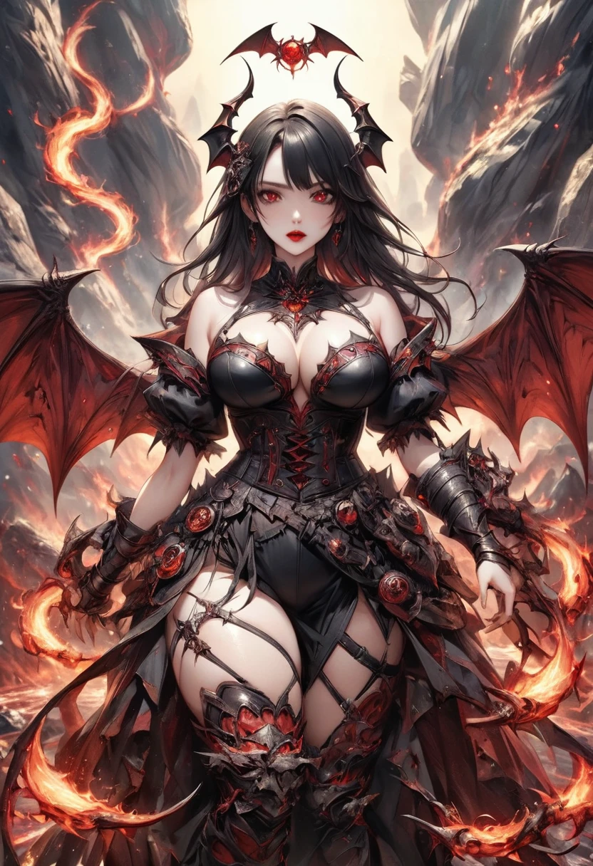 Coming down from the sky, A breathtaking masterpiece, Vivid, Caravaggio, 8k，Angelic，A large number of people，fallen Angel，Duel Night Battle Angel vs. Many Humans，9 prompts:「A surreal cinematic depiction of Astaroth, A powerful demon and princess of Hell, sheの魅惑的かつ恐ろしい栄光の中で.。」
she、Perfect porcelain skin、Plump red lips、The flames of hell smolder with sharp eyes、sheはこの世のものとは思えないほどの美しさを見せるはずだ.。sheの外見は、sheの悪魔的な性質を暗示する、Subtleties, The impersonal edge.。
sheの髪は長い、Shiny Black、It must be swaying as if blown by an invisible wind.。sheの頭の中では、Polished and bent to a wicked point、雄羊や山羊のHornのような装飾的なHornが飾られているはずです。
sheの体は豊満でありながら引き締まっている.、Muscles should be clearly defined, Like a predator.。Instead of feet、鋭い黒いnailの先を持つ獣のような趾行脚が必要です。
sheの体はsheの服ではない、Partially covered by a segmented carapace made of insect-like crimson and black chitinous plates。&#39;Exoskeleton.、Skin must be exposed。
sheの背中から、Its spread reaches at least 20 feet.、have large leathery wings like a bat.、それはsheに邪悪な威厳のオーラを与える.。
background、There are towering rocks and rivers of lava..、It should depict a pit of burning sulfur., Hell itself.。background、Little Ghost、Tormented Soul、You will see other demonic figures being tormented..。
Dramatic lighting of fire and lava、sheの姿には深く不吉な影が落ちている.、それはsheの非人間的な魅力と力を強調する.。The overall atmosphere is、A combination of smoldering temptation and evil intent will bring an end to the pure world..。
This detailed prompt is available in the、、It covers all the fascinating and terrifying aspects of Astaroth..。The mysterious, Devilish beauty、Horn、nail、Insect-like shell、Giant bat wings、そして地獄のようなbackground。Photorealism、Dramatic lighting and shadows、and emphasizes the atmosphere of smoldering temptation mixed with world-destroying malice..