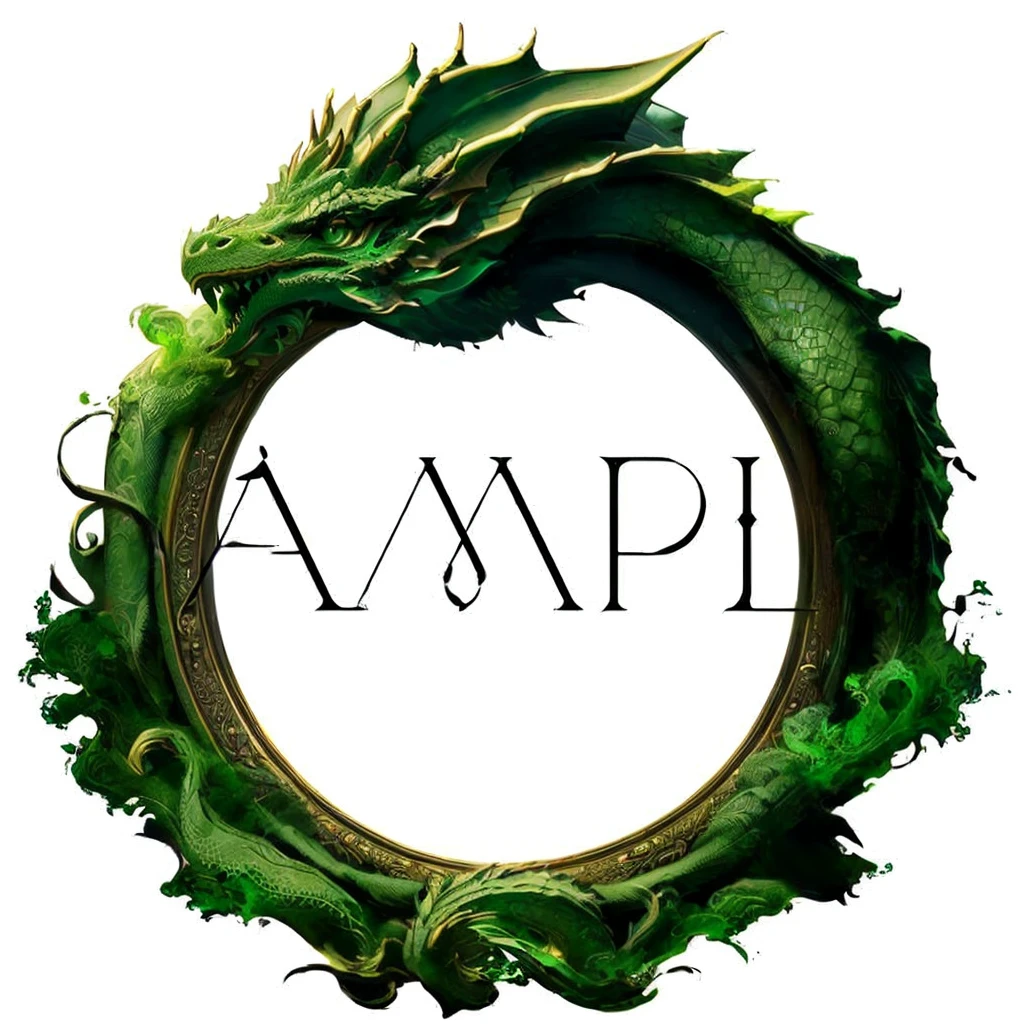 a Green Dragon head in a round frame with the word aapi, fantasy game spell symbol, dragon design language, inspired by Sándor Bihari, Green Dragon, Symmetrical fantasy RPG portrait, unique logo, viewed from the top, large Green Dragon, dragon centered, professional unique masterpiece, logo art, Himself, powder Adam Szentpétery