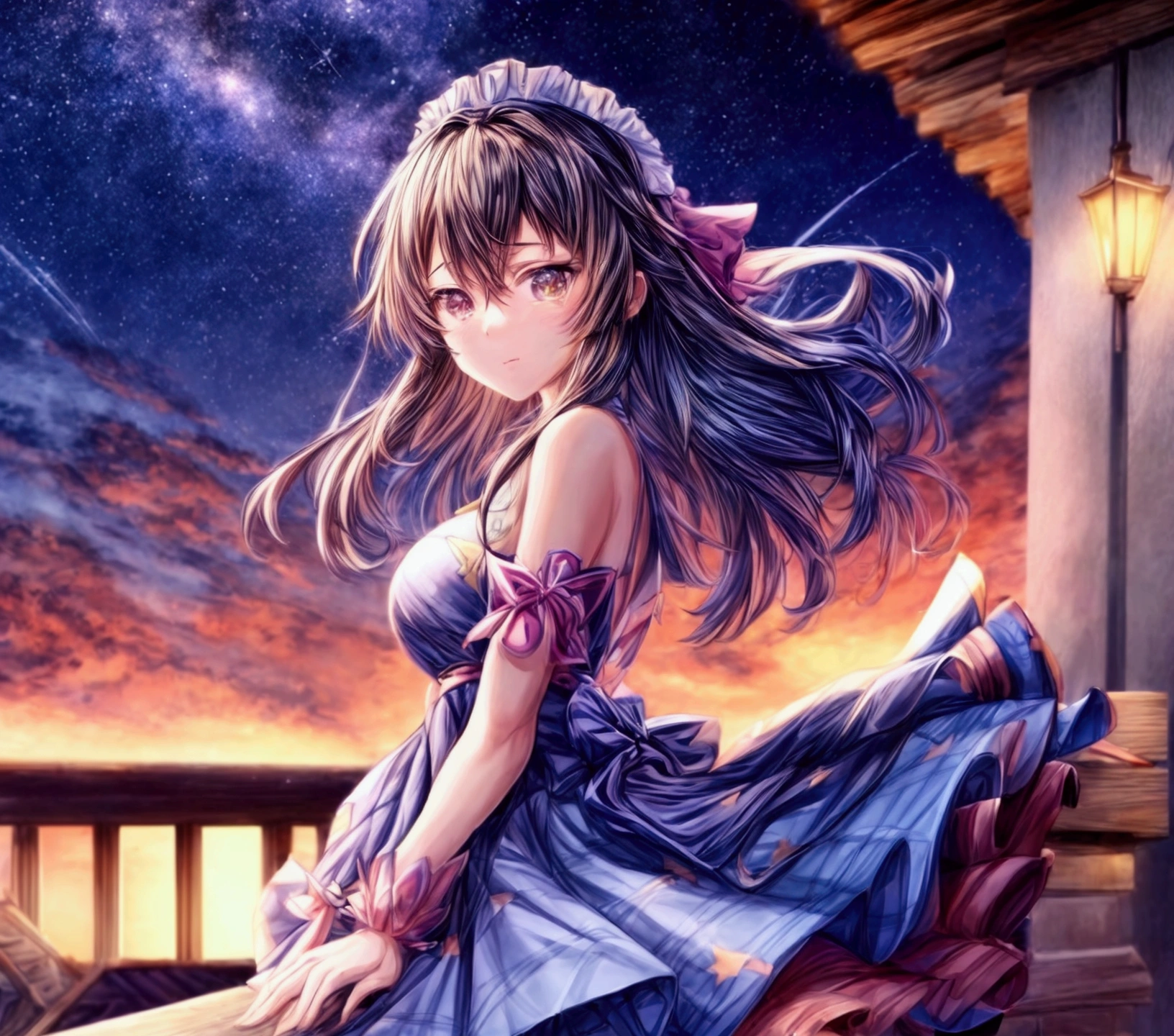 anime girl standing on the roof looking at the night sky with stars, anime wallpaper 4k, anime wallpaper 4 k, 4k anime wallpaper, 8K anime art wallpaper, 4k anime art wallpaper, 4K anime art wallpaper, 4K anime-style, makoto shinkai cyril rolando, 4k manga wallpaper, anime wallpaper, amazing wallpaper, shooting stars