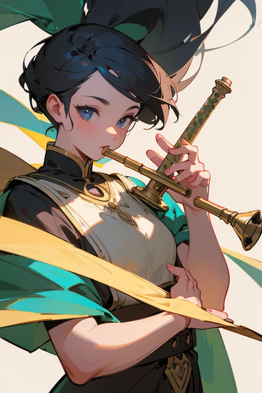 masterpiece,best quality,super detailed,super fine illustration,classic,Break Play the flute.,