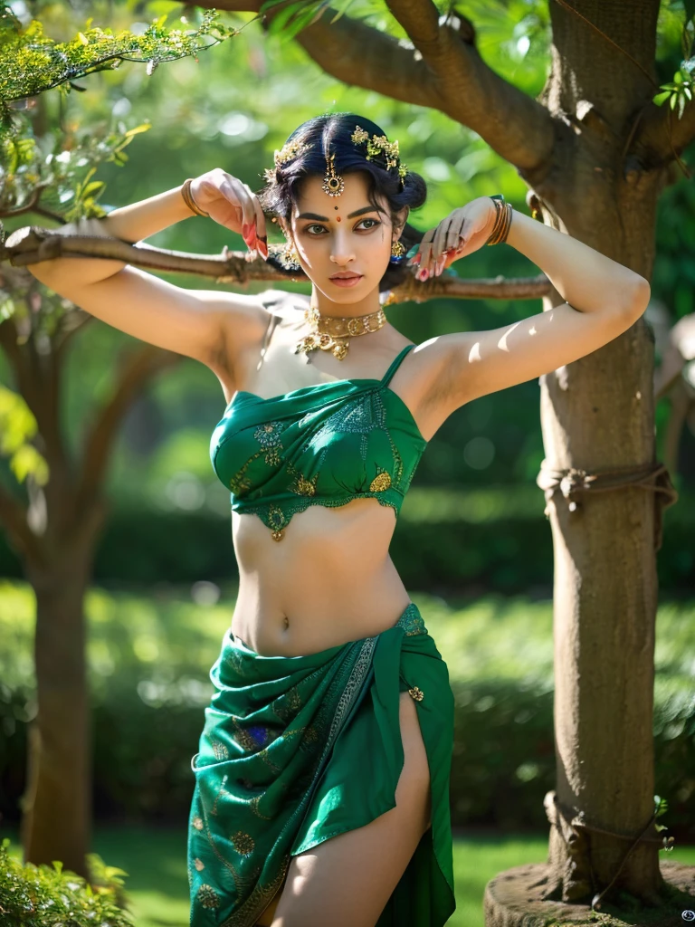 The Vishakanyas, ancient indian women assasins (best quality,4k,highres,masterpiece:1.2), realistic, detailed, carrying knife, dagger, vibrant colors, strikingly beautiful women, elegant poses, intricate patterns, exquisite facial features, enchanting eyes, alluring lips, mesmerizing radiance, lush green garden backdrop, soft natural lighting, ethereal atmosphere, delicate silk sarees, ornate jewelry, graceful movements, enticing allure, captivating expressions, mysterious aura, postures depicting grace and power, intricate henna designs on hands, intricate hairstyles adorned with flowers, intricate hand gestures, hypnotic gazes, a delicate balance between beauty and danger, mythical elements subtly incorporated, evoking a sense of intrigue and fascination