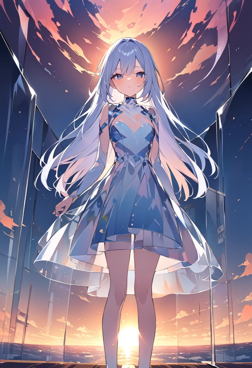 Standing with the sunset behind me、Light-reflecting glass hair、Glass Girl