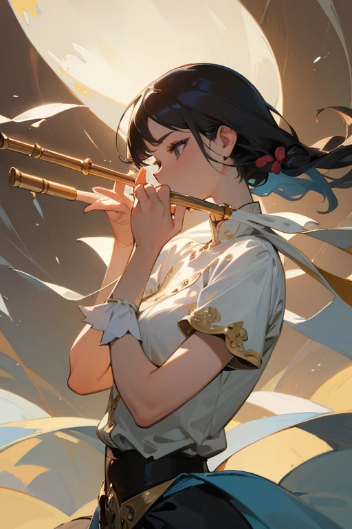 masterpiece,best quality,super detailed,super fine illustration,classic,Break Play the flute.,perfect hands,perfect fingers