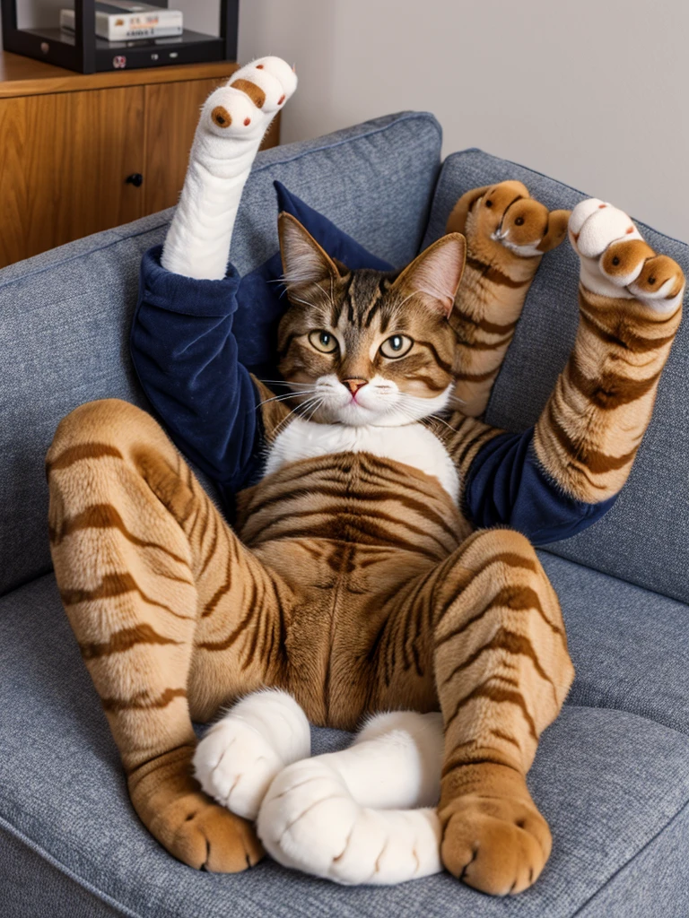 there is a cartoon cat laying on a couch with his paws up, pov furry art, furry paw pov art, anthro paw pov art, showing his paws to viewer, fursona furry art commission, (sfw) safe for work, furry art!!!, furry fursona, furry chest, professional furry drawing, commission for high res