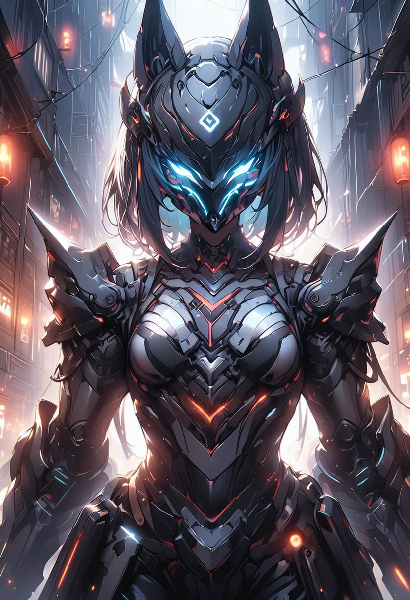 ((masterpiece,high resolution,best quality,8K))
(一名黑皮肤female子,15 years old,flat chest,slim,Black short hair,Dark Skin)(female,60% Mechanical,Mechanical helmets,Face covering helmet)
(Black and Lights)Anubis