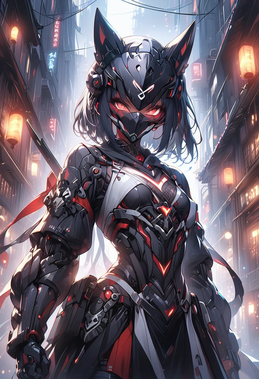 ((masterpiece,high resolution,best quality,8K))
(一名黑皮肤female子,15 years old,flat chest,slim,Black short hair,Dark Skin)(female,60% Mechanical,Mechanical helmets,Face covering helmet)
(Black and Lights)Anubis