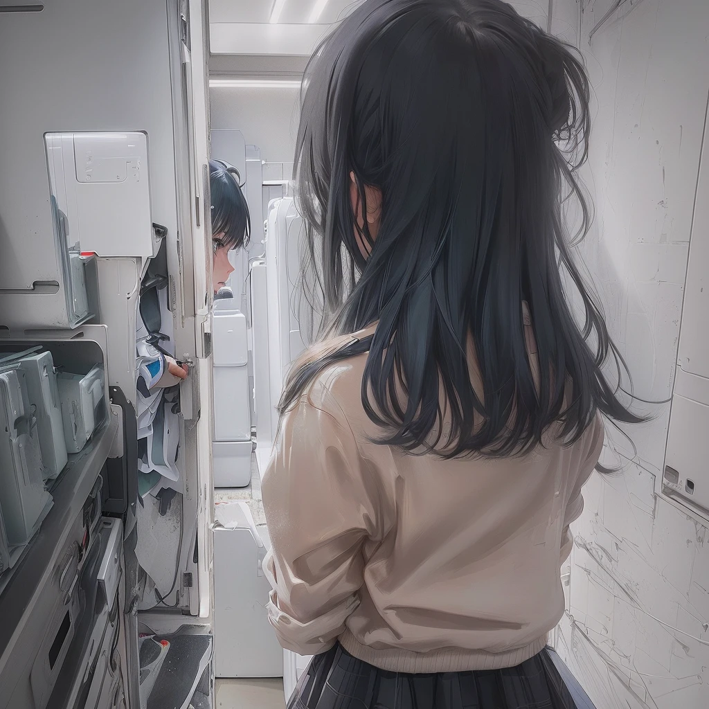 Anime girl looking into a fridge with a refrigerator in the background, Soft anime illustration, Realistic Anime 3D Style, Painted in an anime artist&#39;s studio, dark. by makoto shinkai, Realistic anime art style, Anime Aesthetics, Semi-realistic anime style, Anime Girl Profile, Anime realism style, Beautiful and detailed anime art, Photorealistic Animation, アニメの女の子she is a japanese woman she is 17 years old. she is very skinny. Her shoulders are very narrow. she is naked. her breasts are small. She is 170 cm tall. She weighs 35kg. She has a transparent pink cunt exposed. She draws the female genitalia clearly.Her outline is thin and she doesn't use black, A sweet look in love. Her cheeks are dyed red. Japanese painting. pale watercolor. Do not draw outlines.The uterus and vagina are visible through the skin. The skin is transparent and the organs are visible.Very thin, small breasts, thin legs Pink straight hair, brown eyes, A short skirt with a checkered pattern, a tie of the same color as the skirt, and a navy blue blazer.Female genitalia exposed.  with an anarchic color scheme.A Japanese high school girl is coming home from school and changing her clothes, exposing her skin.She is wearing a navy blazer, a plaid/checkered skirt, black knee-high socks, and has long pink hair, wearing glasses.The genitals are exposed and conspicuous.I'm changing clothes in my room and I'm naked. She doesn't even wear underwear.Do not draw outlines. A pale watercolor painting. Color saturation is low.