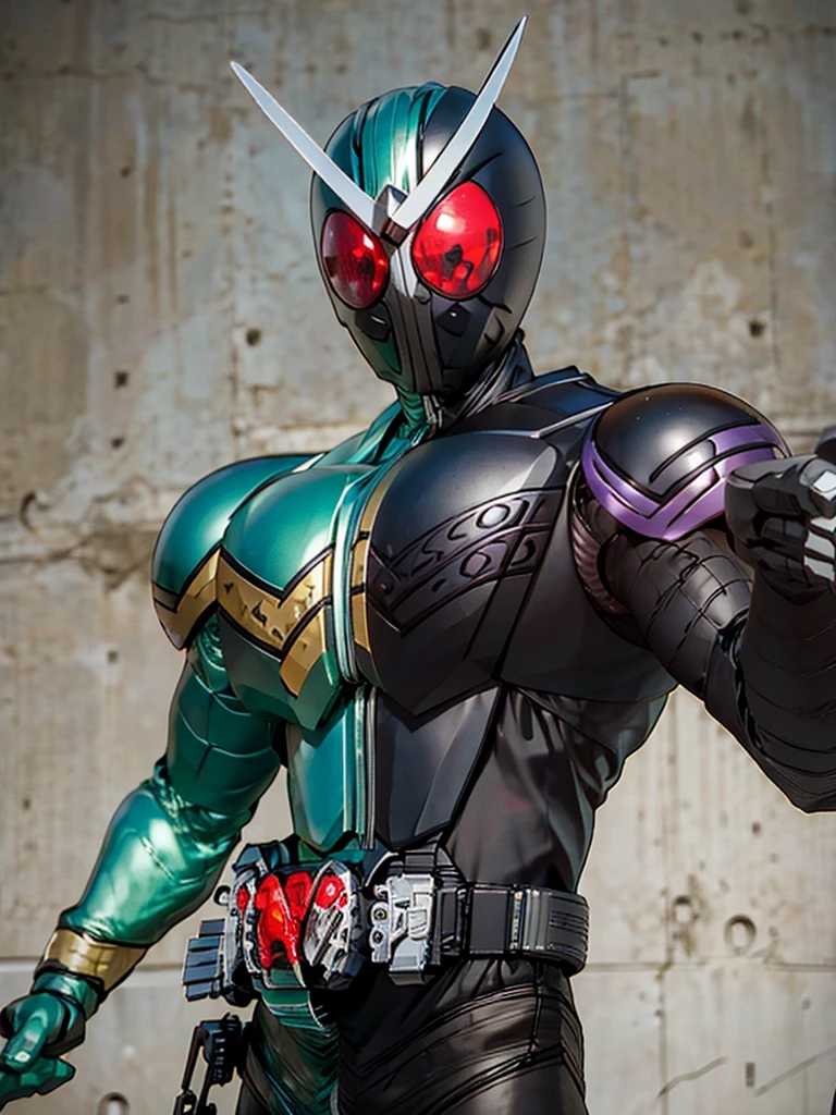 Kamen rider double, with green and black aura while posing pointing at the camera, hd, 4k, cg