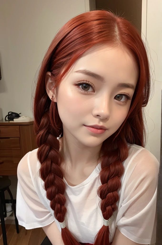 Red hair、Braiding、beautiful girl、Long Hair、thin、Whitening