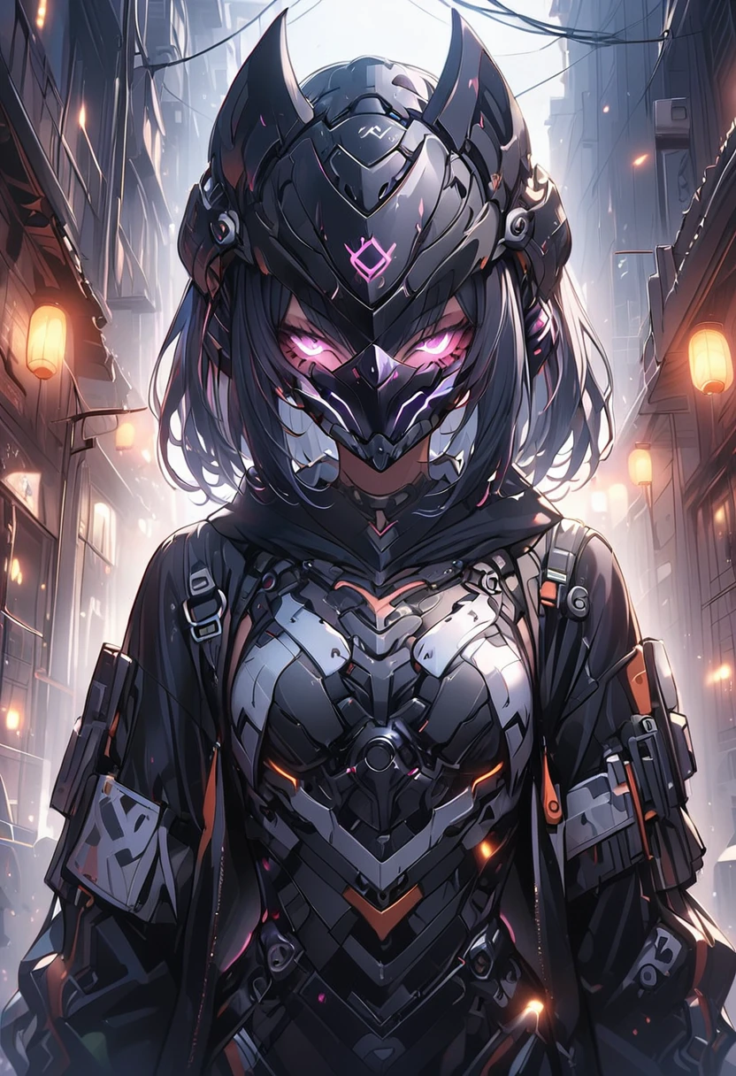 ((masterpiece,high resolution,best quality,8K))
(一名黑皮肤female子,15 years old,flat chest,slim,Black short hair,Dark Skin)(female,60% Mechanical,Mechanical helmets,Face covering helmet)
(Black and Lights)Horus