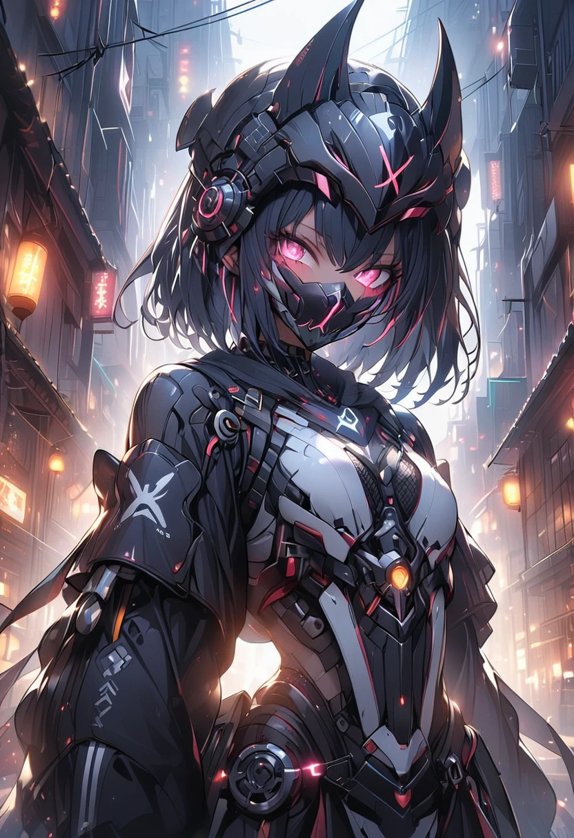 ((masterpiece,high resolution,best quality,8K))
(一名黑皮肤female子,15 years old,flat chest,slim,Black short hair,Dark Skin)(female,60% Mechanical,Mechanical helmets,Face covering helmet)
(Black and Lights)Horus