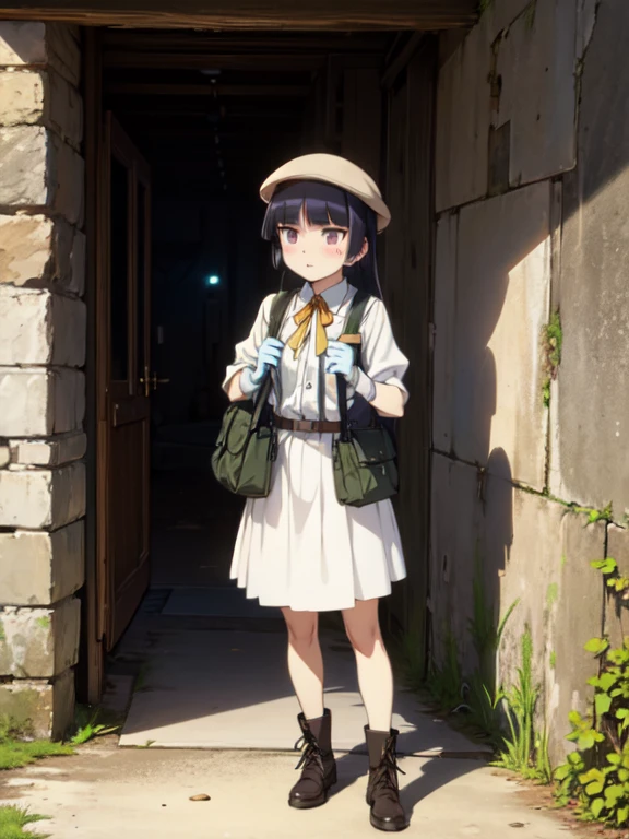 (masterpiece, Highest quality),  (ruri gokou), blush, Black Hair, Mole, Mole under eye, One Girl, Long Hair, Hime cut, Jungle exploration, flashlight, telescope, Food Bag, rope, a notepad.
Utility Vest, Safari Hat, Hiking boots, Durable gloves.
(Adventurous explorer at the entrance to a cave), Mysterious light seen in the distance,
Rock surface texture, Contrast between light and shadow, The mysterious atmosphere of nature. full body