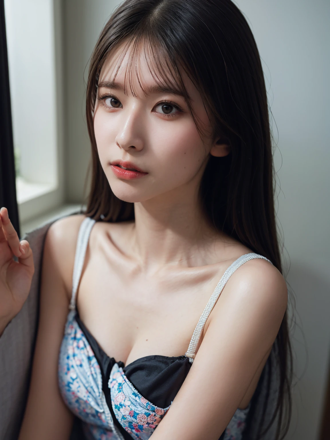 1girl, girl, masterpiece, best quality, highest quality, (Front light:1.3), (photorealistic:1.3), natural light, extremely detailed CG unity 8k wallpaper, focused, 8k wallpaper, extremely detailed, ultra realistic, photorealistic, sharp focus, absurdres, (HDR:1.2), (high contrast), photograph, detailed and intricate, instagram, portrait, highly detailed, digital painting, artstation, concept art, smooth, sharp focus, illustration, (whole body:1.5), (big breast size), micro bra, ((looking at viewer)), HQ skin, ((slim body)). slim thighs,