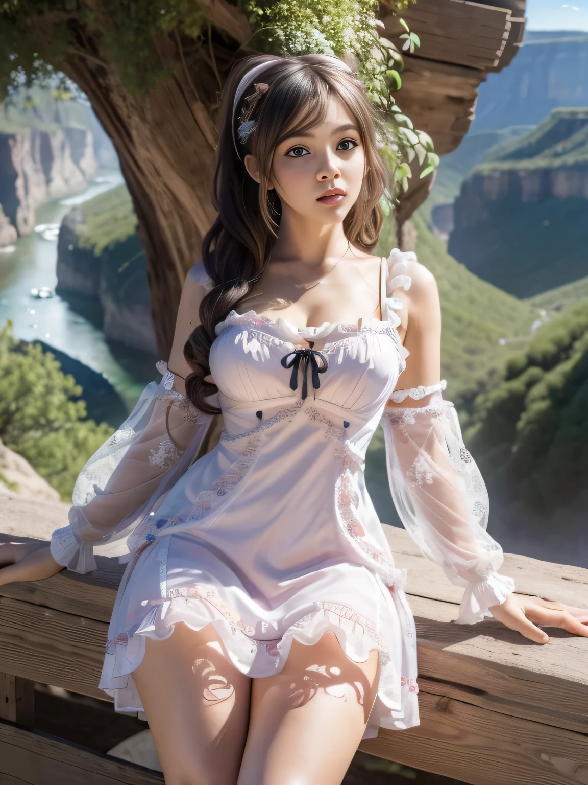 Official Art, Extremely detailed, beautiful and aesthetic, beautiful, masterpiece, best quality, (ztwist, mandalas, Tangled, twist), 8K,((Focus on the thighs)),Looking at the audience,High resolution whole body, light, Divine Light,Huge file size,Goddess of the Storm,(ta mini dress:1.5), At the top of a huge canyon, (it's very windy), Hair color similar to wind and lightning, nude, Naked chest, No top, show off , Storm Vortex Pendant, Lightning earrings, heavily clouded,Like a storm, A shocking scene,Thunder and lightning spread across the sky,