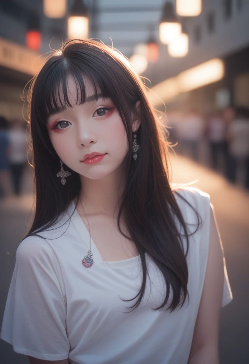 (8K, RAW photos, Reality:1.25) ,( Lip Gloss, eyelash, Glossy surface, Smooth skin, best quality, Ultra-high resolution, Depth of Field, Chromatic Aberration, Caustics, Broad lighting, Natural shade,Korean Idol) Looking at the audience with calm and goddess-like happiness,