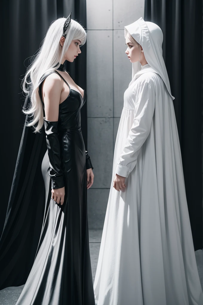 the White angel talking to the devil all in black,